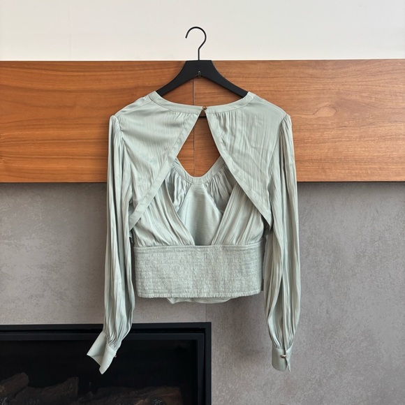 Anthropologie Blouson-Sleeve Blouse In Mint Green, Size M - Picture 9 of 16